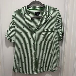 Kate spade green white striped bee button pajama short sleeve shirt top